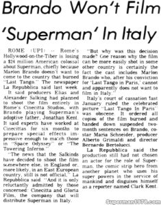 SUPERMAN THE MOVIE- UPI article. October 1976.