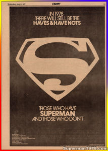 SUPERMAN THE MOVIE- Variety ad. May 13, 1977. Caped Wonder Stuns City!