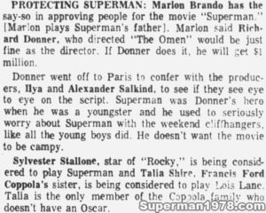 SUPERMAN THE MOVIE- Newspaper clipping. November 1976.