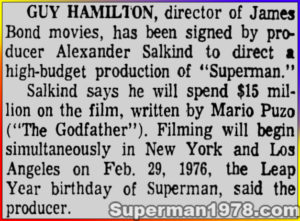 SUPERMAN THE MOVIE- Newspaper clipping. 1975.