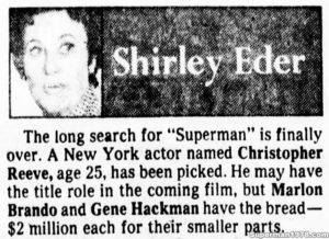 SUPERMAN THE MOVIE- Shirley Eder article. February 15, 1977.