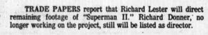 SUPERMAN II- Donner fired. March 15, 1979.