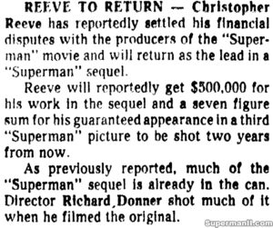 SUPERMAN II ARTICLES- Reeve to return. April 12, 1979.