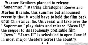 SUPERMAN THE MOVIE ARTICLE- Release date. April 16, 1978.