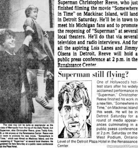 SUPERMAN THE MOVIE ARTICLE- Reeve in Detroit. July 21, 1979.