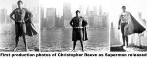 SUPERMAN THE MOVIE- First released photos of Christopher Reeve as Superman. July 19, 1977.