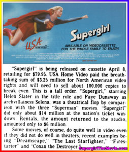 SUPERGIRL- Home video release. April 8, 1985.
