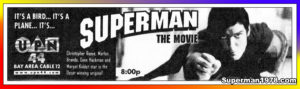 SUPERMAN THE MOVIE- KPIX television guide ad. April 26, 1996. Caped Wonder Stuns City!
