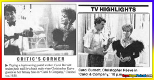CHRISTOPHER REEVE- Carol & Company television articles. Caped Wonder Stuns City! April 27, 1991.
